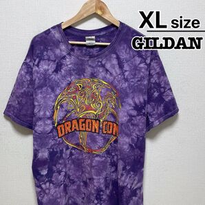 USA古着 ギルダン Tシャツ XL タイダイ柄 パープル DRAGON CON