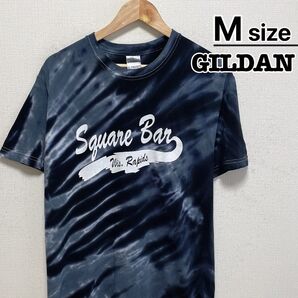USA古着 ギルダン Tシャツ M タイダイ柄 グレー ブラック スクリプトロゴ
