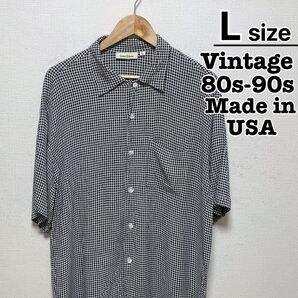 USA製 80s-90s 半袖シャツ L チェック柄 グレー ブラック 古着