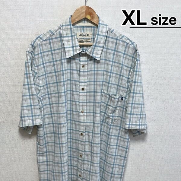 USA古着 半袖シャツ XL チェック柄 ライトグレー ブルー PURNELL
