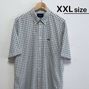 USA古着 半袖シャツ XXL ホワイト 白 チェック柄 Faconnable