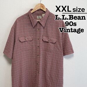 L.L.Bean 90s 半袖シャツ XXL レッド 赤 チェック柄 USA古着