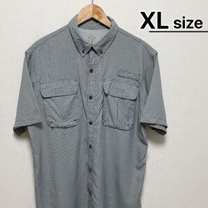 USA古着 アウトドアシャツ 半袖 XLサイズ ワーク 千鳥柄 チェック グレー