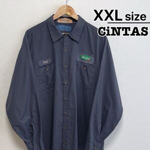 USA古着 CiNTAS ワークシャツ XXL ダークグレー ピンチェック 長袖