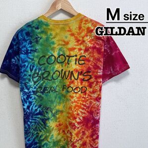 USA古着 GILDAN Tシャツ M タイダイ柄 プリント レストラン ロゴ