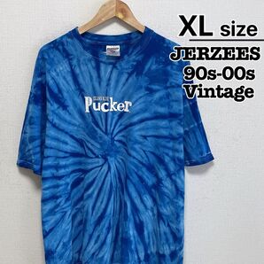90s-00s JERZEES Tシャツ XL タイダイ柄 ブルー 青 プリント