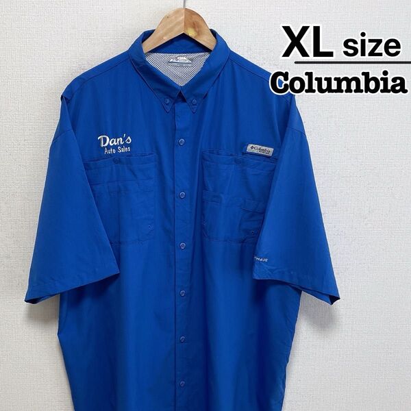 Columbia フィッシングシャツ 半袖 XLT ブルー 青 刺繍 USA古着
