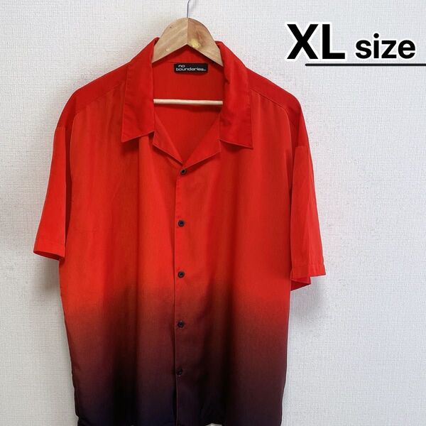 90s 古着 オープンカラーシャツ 半袖 XL レッド ブラック グラデーション