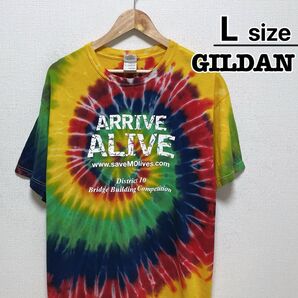 USA古着 GILDAN Tシャツ Lサイズ タイダイ柄 プリント 記念品 ロゴ