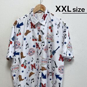 USA古着 総柄シャツ 半袖 XXL ホワイト 白 MLB NASHVILLE