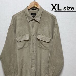 USA古着 スエード風シャツ 長袖 XL 無地 ベージュ VAN HEUSEN