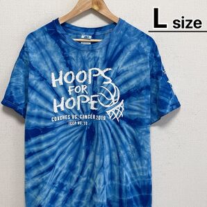 USA古着 Tシャツ L ブルー 青 タイダイ柄 プリント バスケットボール