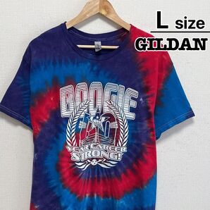 USA古着 ギルダン Tシャツ L タイダイ柄 ブルー レッド BOOGIE