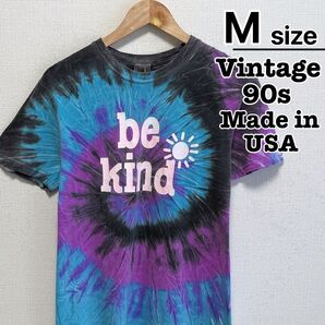 USA製 90s Tシャツ M タイダイ柄 ブルー 青 パープル be kind