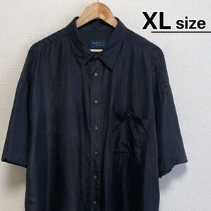 USA古着 Vintage シルクシャツ 半袖 XLサイズ ブラック 黒 無地