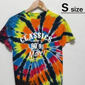 USA古着 Tシャツ S タイダイ柄 マルチカラー オレンジ ロゴ クラシック