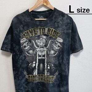 POPEYE Tシャツ L ブラック ダークグレー タイダイ柄 バイク 古着