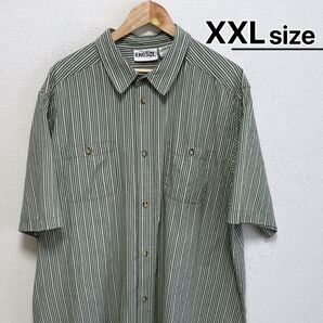 USA古着 半袖シャツ XXLサイズ ストライプ グリーン 緑 KINGSIZE