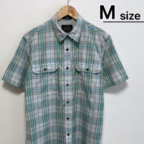 USA古着 アウトドアシャツ 半袖 M チェック柄 グリーン グレー ナイロン