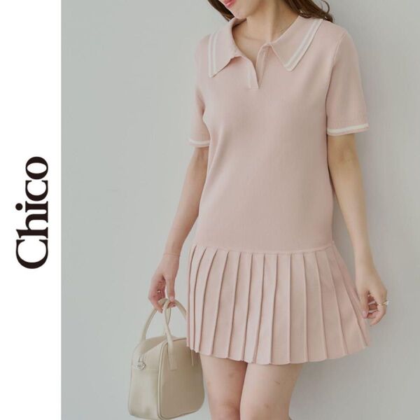 新品 Chico ポロミニワンピース チコ ピンク ポロシャツ ミニワンピース