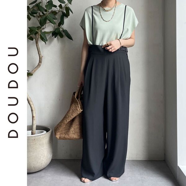 新品 DOUDOU サスペンダー2WAYパンツ ドゥドゥ チャコールグレー オールインワン サロペット