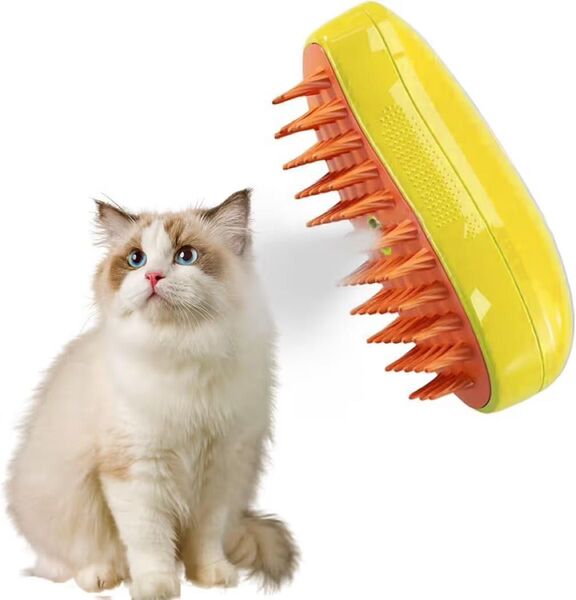 スチーム付き電動ペットブラシ 猫用3in1ブラシ マッサージ USB充電