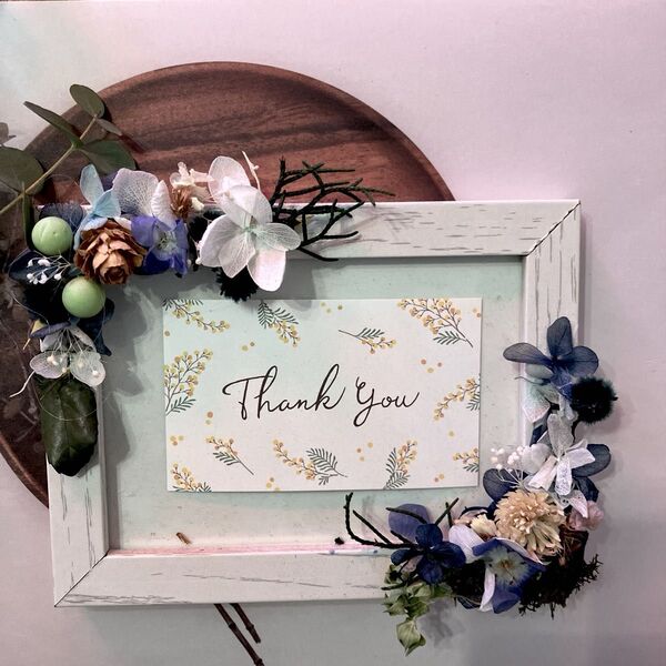 ドライフラワー フォトフレーム Thank youカード付き ハンドメイド