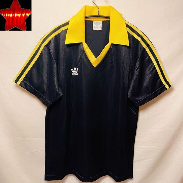 【80s90s adidas】ゲームシャツ ポロシャツ 黄色×黒 tシャツ M