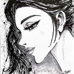 【墨絵】美人画 色紙サイズ