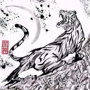 【墨絵】虎 寅 タイガー 色紙サイズ
