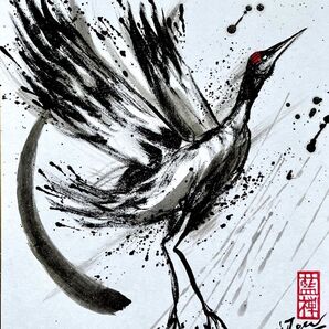 【墨絵】鶴 色紙サイズ