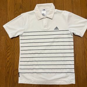 adidas ポロシャツ ボーダー柄 ホワイト×グレー