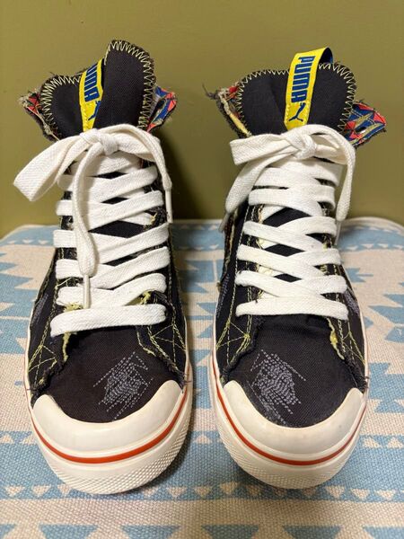 USEDレア品 PUMAキャンバス地ハイカット ダメージ風スニーカー27cm