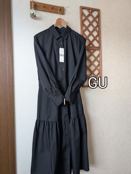 ★GU ギャザーキリカエシャツワンピース(長袖) ジーユー★
