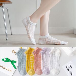 再入荷 5 足セット かわいい 薄め靴下レディース お洒落くるぶし 韓国 無地綿夏薄手 春夏秋