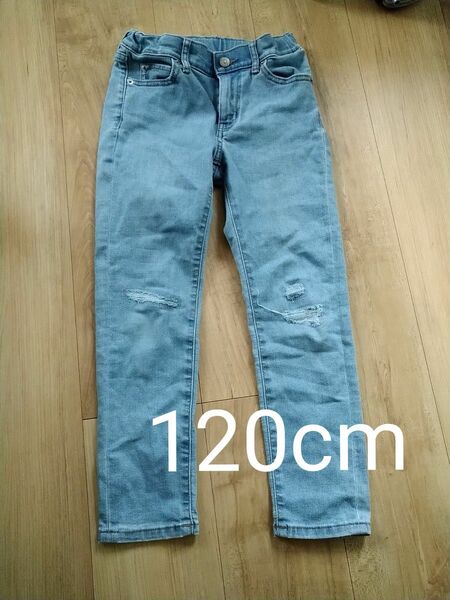 キッズ デニム 120cm ダメージ加工 ブルー ユニクロ