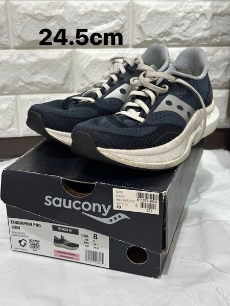 Saucony Endorphin Pro Icon ランニングシューズ US8 ネイビー/シルバー レディース24.5