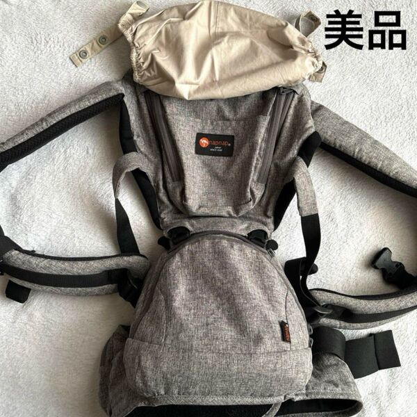 【美品】napnap tran 抱っこ紐 グレー ナップナップ トラン 抱っこひも ヒップシート ベビー 赤ちゃん
