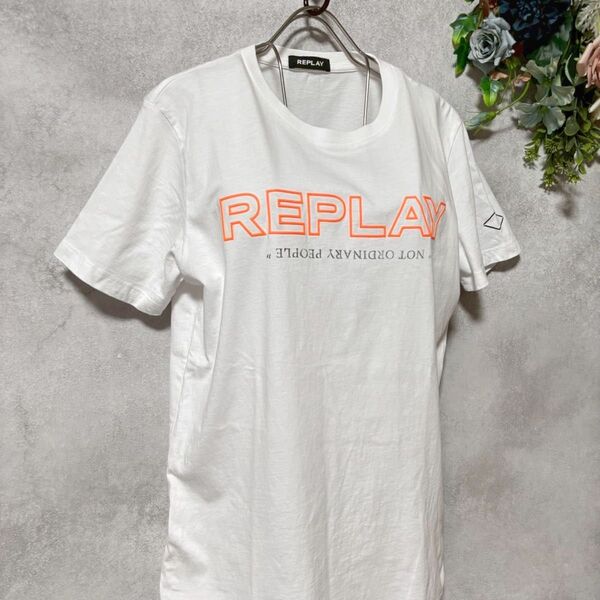 REPLAY リプレイ メンズ 半袖Tシャツ ロゴプリント ホワイト