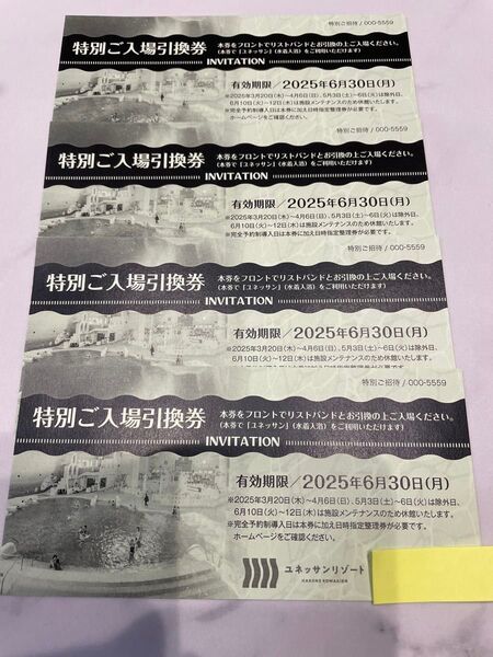 箱根 ユネッサン 特別ご入場引換券 4枚セット