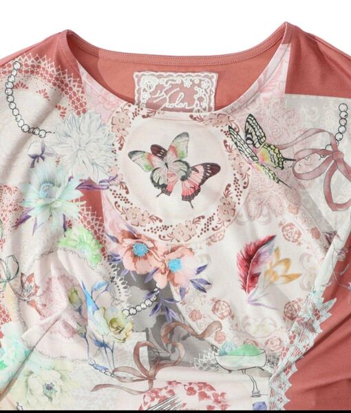 iS ScoLar花×レース×カトラリー コラージュ柄ワンピースピンク新品未使用タグ付き