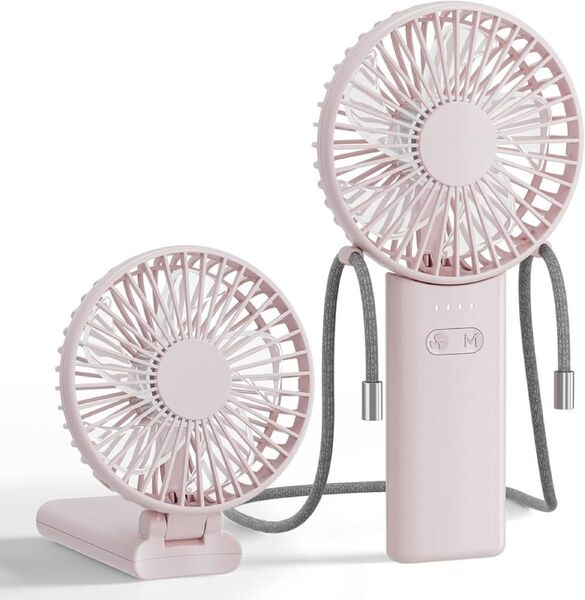 携帯扇風機 ハンディファン 手持ち/首掛け/卓上け Type-C充電 4段階風量調節 静音 軽量型 ストラップ付き(ビンク)