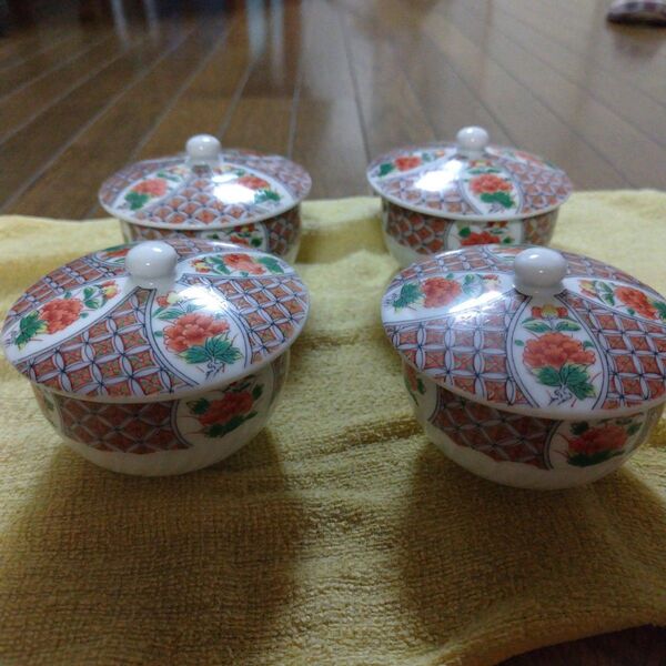 西峰作 有田焼 蓋付き湯呑み4客 和食器 茶器揃