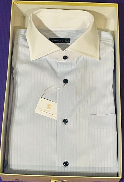 美品 azabutailor 麻布テーラークレリックドレスシャツ 高級インポート生地使用 首周り41 Lサイズ相当
