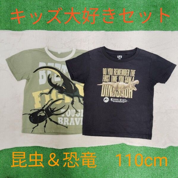 キッズ大好き!?恐竜&昆虫 半袖Tシャツ 110cm 2枚セット