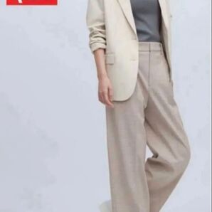 美品 ユニクロ タックワイドパンツ Lサイズ チェックBeige