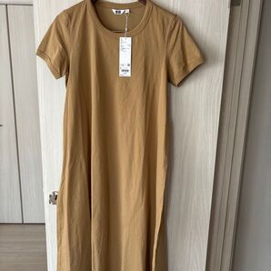 新品ユニクロ エアリズムコットンクルーネックワンピースベージュ Lサイズ