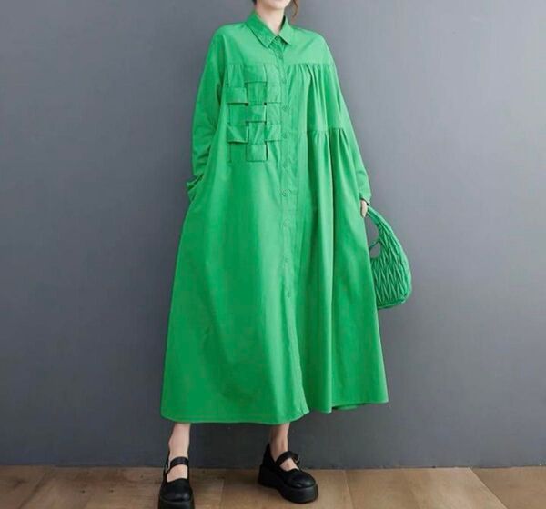 【SALE】モード系 シンプルデザインアシンメトリーA型シャツワンピース