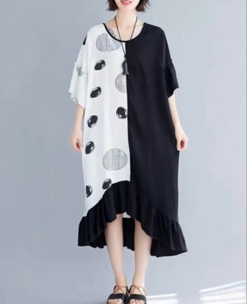 【SALE】モード系 アシンメトリー爽やかワンピース