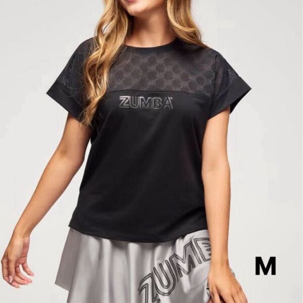 残1 【新品】新作 ズンバ zumbaエ ウェア トップス Tシャツ 半袖 レディース 黒 シルバー/M